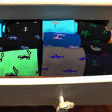 SUMMER TIES Shark Socks in Purple on Gray