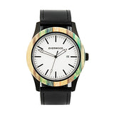 EVERWOOD Multi Bamboo and Black Leather Watch