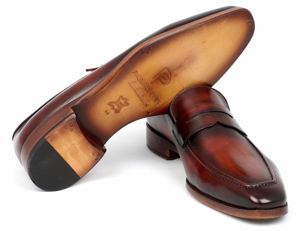 PAUL PARKMAN Penny Loafer in Bordeaux and Brown Calfskin
