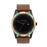 EVERWOOD Multi Bamboo and Brown Leather Watch