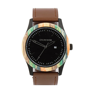 EVERWOOD Multi Bamboo and Brown Leather Watch