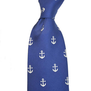 SUMMER TIES Printed Silk Anchor Necktie in Navy