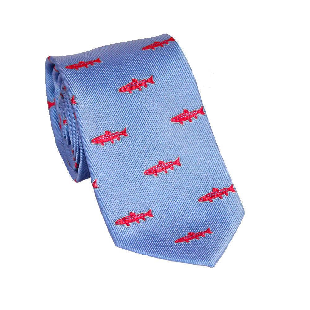 SUMMER TIES Woven Silk Trout Necktie in Light Blue