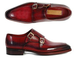 PAUL PARKMAN Double Monkstrap Shoes in Black & Bordeaux