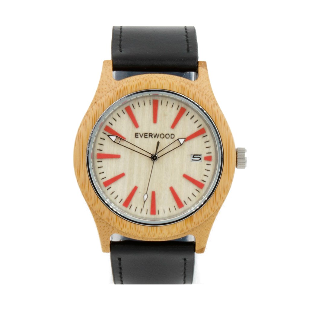 EVERWOOD Kylemore Watch in Bamboo and Black Leather