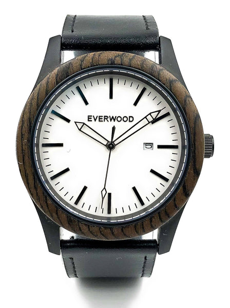 EVERWOOD Walnut and Black Leather Watch