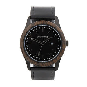 EVERWOOD Walnut and Black Leather Watch